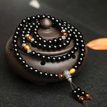 Cargar imagen en el visor de la galería, Buddha Padmasana Black Obsidian Tiger Eye Blessing Mala Bracelet Buddha padmasana