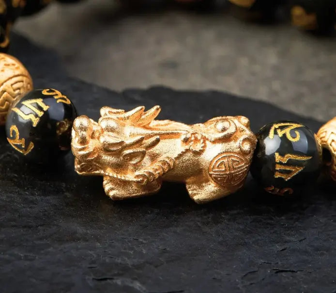 Buddha Padmasana Feng Shui Bracelet - Pixiu Black Obsidian Bracelet for Wealth Buddha padmasana