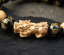 Load image into Gallery viewer, Buddha Padmasana Feng Shui Bracelet - Pixiu Black Obsidian Bracelet for Wealth Buddha padmasana