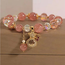 Charger l&#39;image dans la galerie, Love Healing Natural Strawberry Quartz Crystal Money Bag Charm Positive Bracelet Buddha padmasana