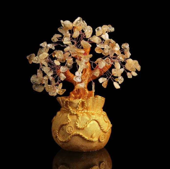 Buddha Padmasana Citrine Money Tree for Prosperity - Feng Shui Gemstone Ornament Buddha padmasana
