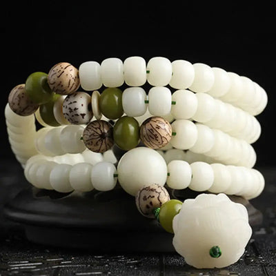 Buddha Padmasana White Jade Bodhi Lotus Mala Harmony Necklace Bracelet Buddha padmasana