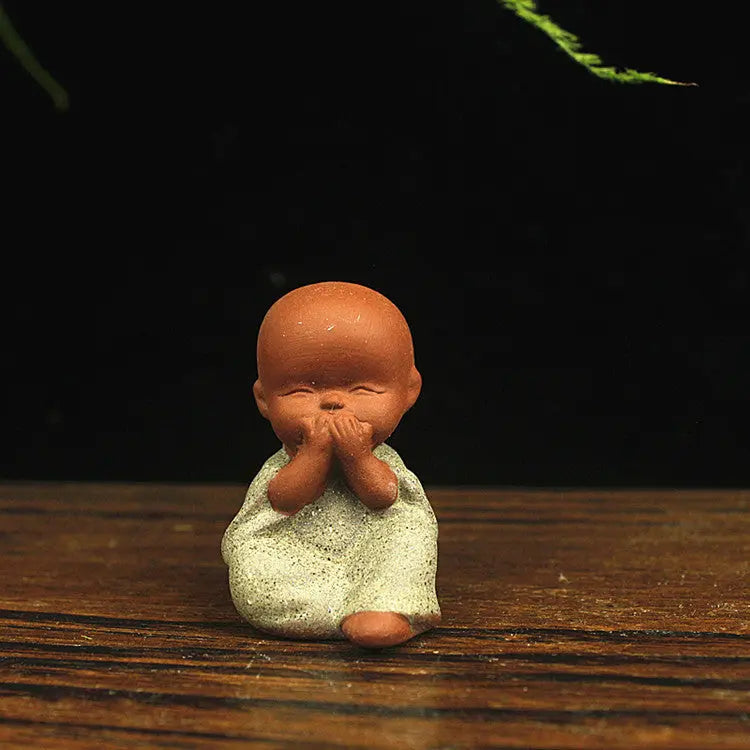 Buddha Padmasana Four Little Monks in purple clay style Buddha padmasana