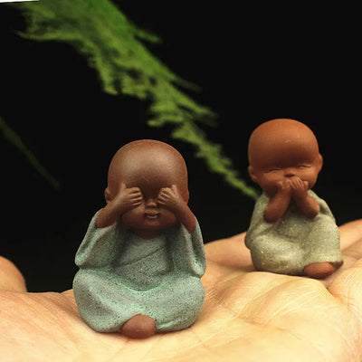Buddha Padmasana Four Little Monks in purple clay style Buddha padmasana