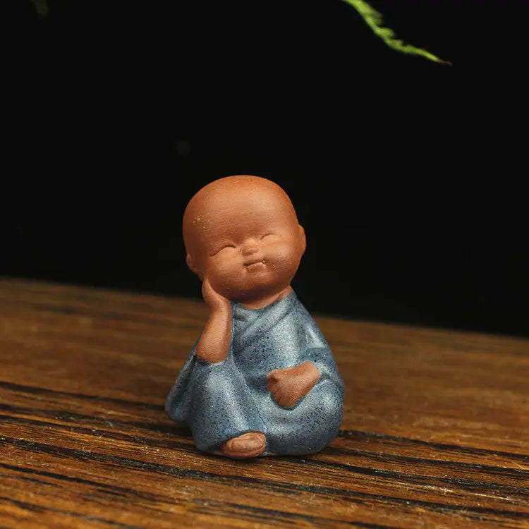 Buddha Padmasana Four Little Monks in purple clay style Buddha padmasana