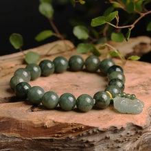 Load image into Gallery viewer, Buddha Padmasana Green Jade Bracelet with Pixiu - Invite Wealth &amp; Calming Energies Buddha padmasana