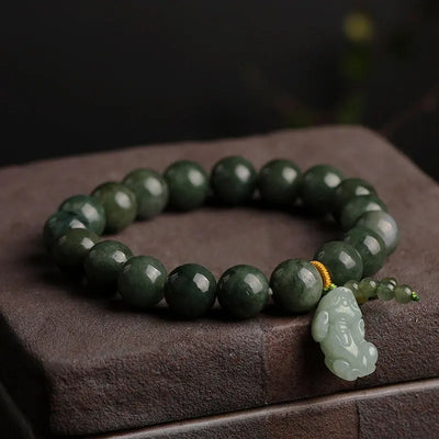 Buddha Padmasana Green Jade Bracelet with Pixiu - Invite Wealth & Calming Energies Buddha padmasana