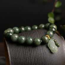 Load image into Gallery viewer, Buddha Padmasana Green Jade Bracelet with Pixiu - Invite Wealth &amp; Calming Energies Buddha padmasana