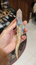 Load image into Gallery viewer, Elven Crystal Antler Wand | Handcrafted Magick Tool with Amethyst Cluster &amp; Spiritual Charms Buddha padmasana