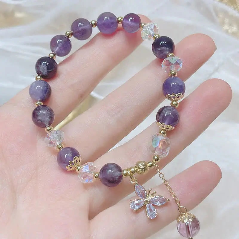Buddha Padmasana Natural Amethyst Crystal Spiritual Butterfly Charm Bracelet Buddha padmasana