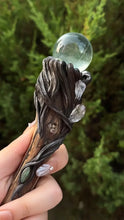 Load image into Gallery viewer, Forest Moonlight Crystal Sphere Wand Buddha padmasana
