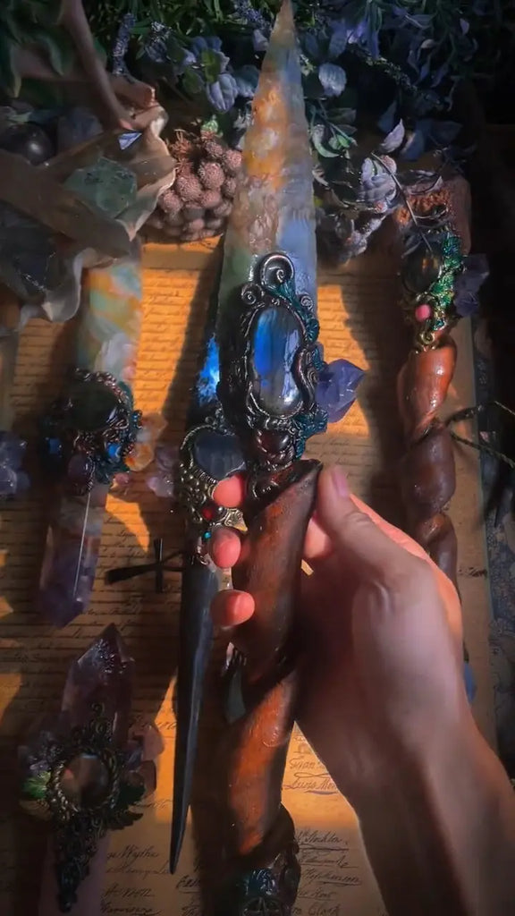 Labradorite Aurora Ritual Blade Buddha padmasana