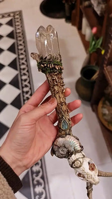 Spirit of the Wild Skull & Crystal Wand Buddha padmasana