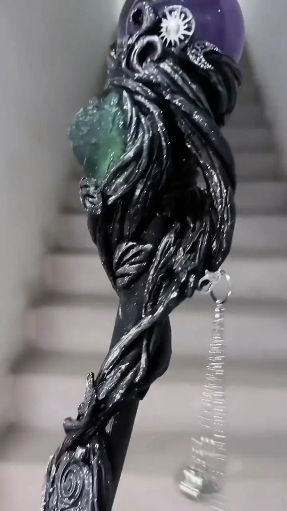 「Sun & Moon Harmony」Metaphysical Energy Wand | Handcrafted Crystal Ritual Staff Buddha padmasana