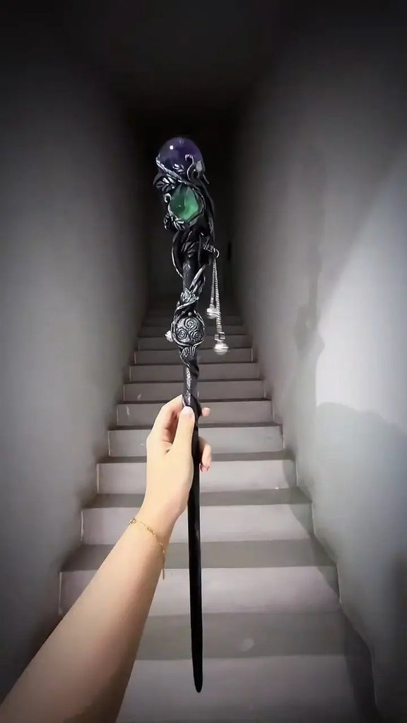 「Sun & Moon Harmony」Metaphysical Energy Wand | Handcrafted Crystal Ritual Staff Buddha padmasana