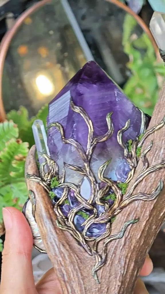 Resonance with All Amethyst Antler Spiritual Scepter Buddha padmasana