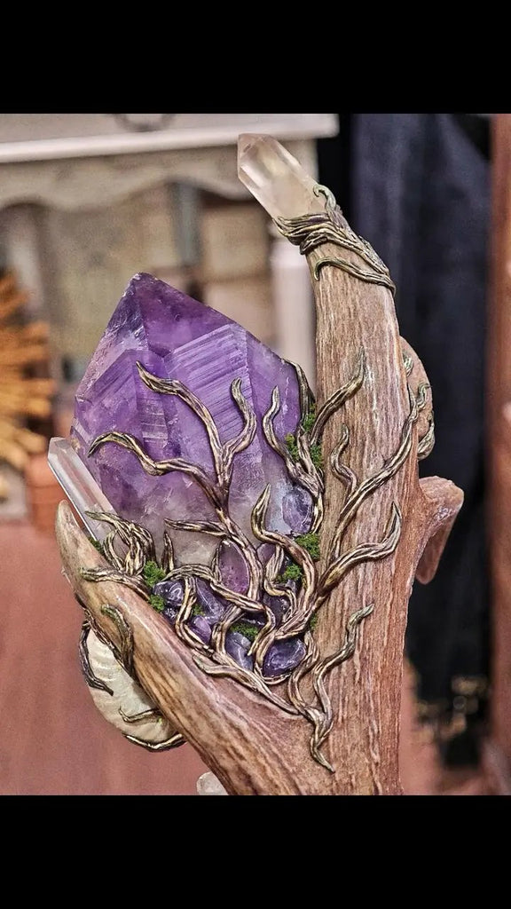 Resonance with All Amethyst Antler Spiritual Scepter Buddha padmasana