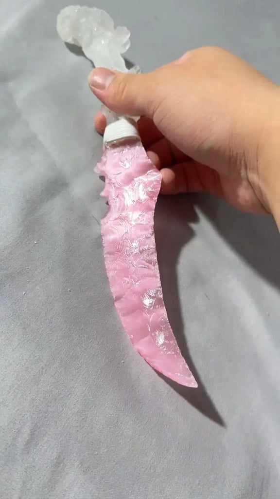 「Pink Ice Blade」Handcrafted Crystal Ritual Knife – A Fusion of Rose Quartz Love & Clear Quartz Purity Buddha padmasana