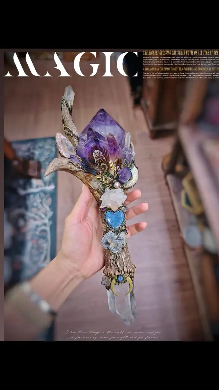 Thornmoon Amethyst Antler Scepter | Handmade Crystal Wand – Buddha