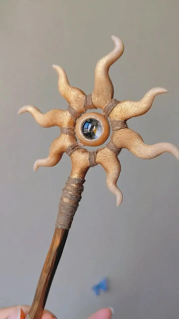 Custom crystal wand staff Buddha padmasana