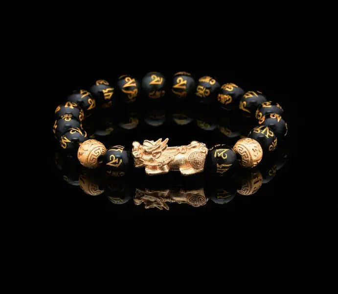 Buddha Padmasana Feng Shui Bracelet - Pixiu Black Obsidian Bracelet for Wealth Buddha padmasana