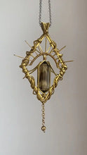 Load image into Gallery viewer, Gold-Toned Wire Wrapped Smoky Quartz Crystal Pendant | Vintage Brass Wire Wrapped Clear Crystal Pendant |Artisan Boho Spiritual Jewelry Buddha padmasana