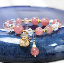 Charger l&#39;image dans la galerie, Love Healing Natural Strawberry Quartz Crystal Money Bag Charm Positive Bracelet Buddha padmasana