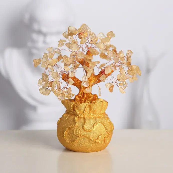 Buddha Padmasana Citrine Money Tree for Prosperity - Feng Shui Gemstone Ornament Buddha padmasana