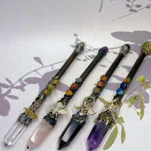 Load image into Gallery viewer, 15&quot; Crystal Magic Wand, Handmade Custom Harry Wands, Natural Crystal Quartz Magic Scepter, Witch Wand, Wizard Staff, Crystal Gifts for Kids Buddha padmasana