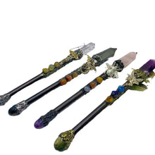 Load image into Gallery viewer, 15&quot; Crystal Magic Wand, Handmade Custom Harry Wands, Natural Crystal Quartz Magic Scepter, Witch Wand, Wizard Staff, Crystal Gifts for Kids Buddha padmasana