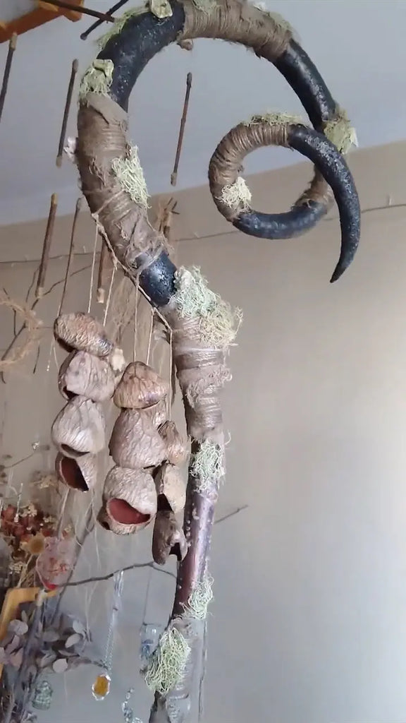 Giant Autumn Harvest Ritual Staff | 5.6–6ft Tall (As Tall as an Adult!), Nature-Infused Magick Tool with Dried Fruits & Curled Horns Buddha padmasana