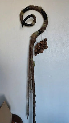Giant Autumn Harvest Ritual Staff | 5.6–6ft Tall (As Tall as an Adult!), Nature-Infused Magick Tool with Dried Fruits & Curled Horns Buddha padmasana
