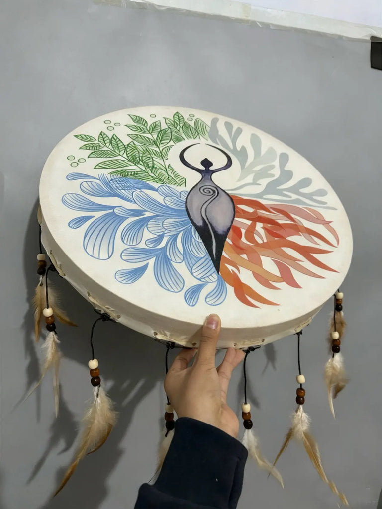 Mermaid Underwater Healing Frame Drum | Full-Size Goatskin Hand Drum Buddha padmasana