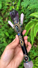 Load image into Gallery viewer, Amethyst Serpent &amp; Luna Emerald Wand Buddha padmasana