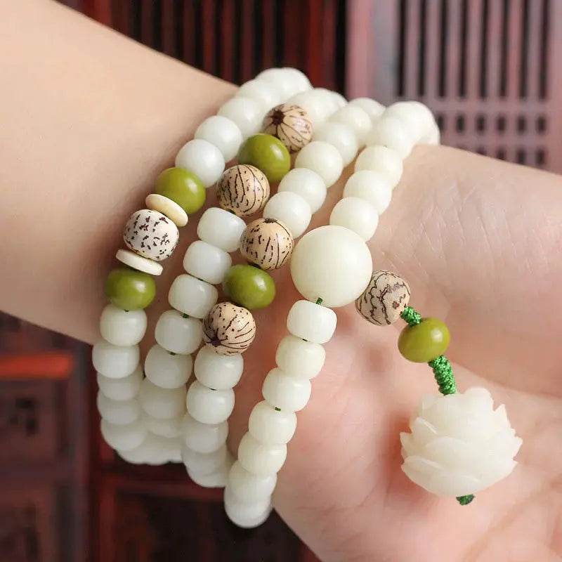 Buddha Padmasana White Jade Bodhi Lotus Mala Harmony Necklace Bracelet Buddha padmasana