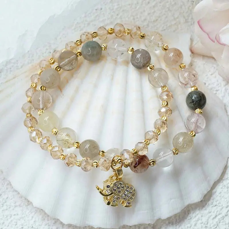Buddha Padmasana Rose Quartz Elephant Healing Energy Charm Bracelet Buddha padmasana