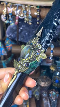 Load image into Gallery viewer, Obsidian Spirit Guide Dagger | Handcrafted Ritual Tool with Labradorite &amp; Spiritual Symbols Buddha padmasana
