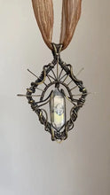 Load image into Gallery viewer, Gold-Toned Wire Wrapped Smoky Quartz Crystal Pendant | Vintage Brass Wire Wrapped Clear Crystal Pendant |Artisan Boho Spiritual Jewelry Buddha padmasana