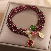 Cargar imagen en el visor de la galería, Buddha Padmasana Natural Garnet Strawberry Quartz Crystal Fox Koi Fish Peace Buckle Fortune Protection Triple Wrap Bracelet - Buddha padmasana