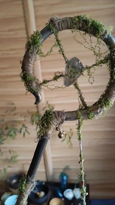 Green Wheel Staff crystal wand Buddha padmasana