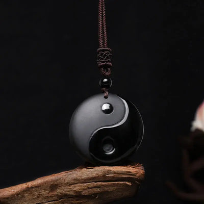 Buddha Padmasana Black Obsidian Taoism Five Sacred Mountains Nine-Character Mantra Carved Purification Yin Yang Necklace Pendant Buddha padmasana