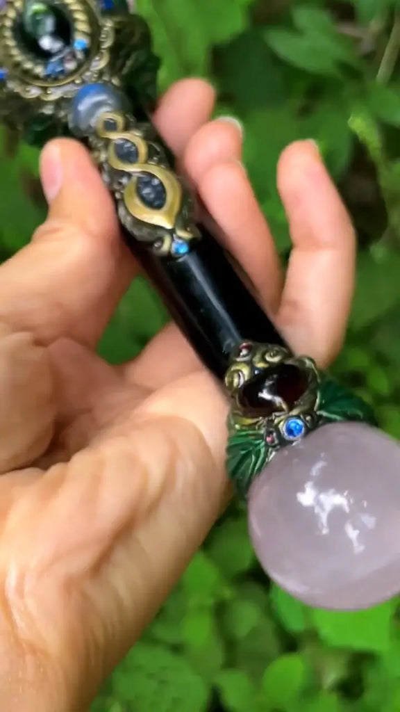 Amethyst Serpent & Luna Emerald Wand Buddha padmasana
