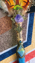 Load image into Gallery viewer, Handmade Peacock Feather Magic Wand with Amethyst - for Mystical Rituals &amp; Energy Healing Buddha padmasana