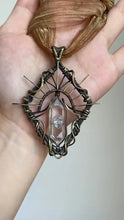 Load image into Gallery viewer, Gold-Toned Wire Wrapped Smoky Quartz Crystal Pendant | Vintage Brass Wire Wrapped Clear Crystal Pendant |Artisan Boho Spiritual Jewelry Buddha padmasana