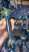 Load image into Gallery viewer, Obsidian Spirit Guide Dagger | Handcrafted Ritual Tool with Labradorite &amp; Spiritual Symbols Buddha padmasana
