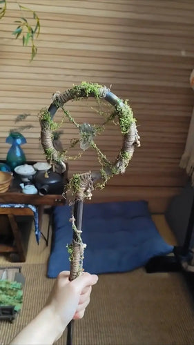 Green Wheel Staff Crystal Wand Buddha padmasana