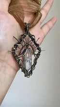Load image into Gallery viewer, Gold-Toned Wire Wrapped Smoky Quartz Crystal Pendant | Vintage Brass Wire Wrapped Clear Crystal Pendant |Artisan Boho Spiritual Jewelry Buddha padmasana