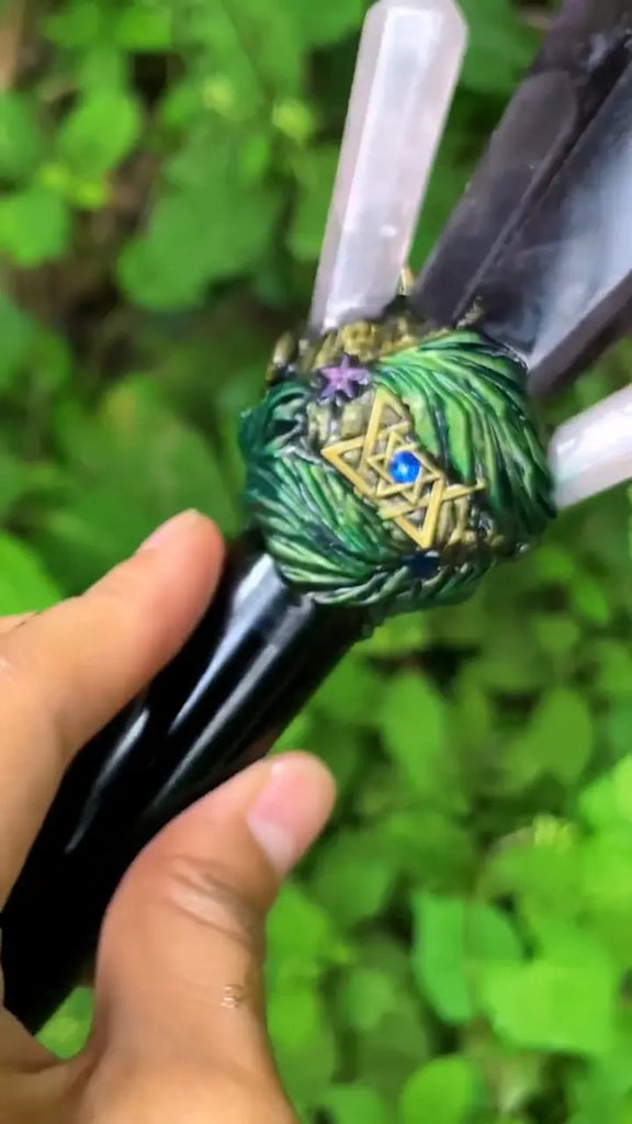 Amethyst Serpent & Luna Emerald Wand Buddha padmasana