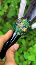 Load image into Gallery viewer, Amethyst Serpent &amp; Luna Emerald Wand Buddha padmasana