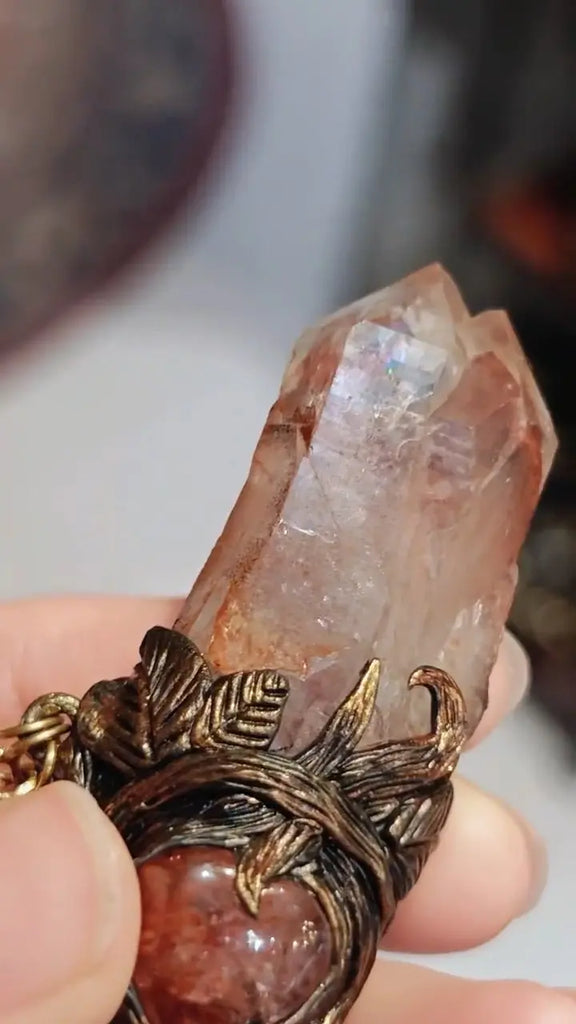 Twin Scarlet Hidden Mountain Crystal Wand Buddha padmasana